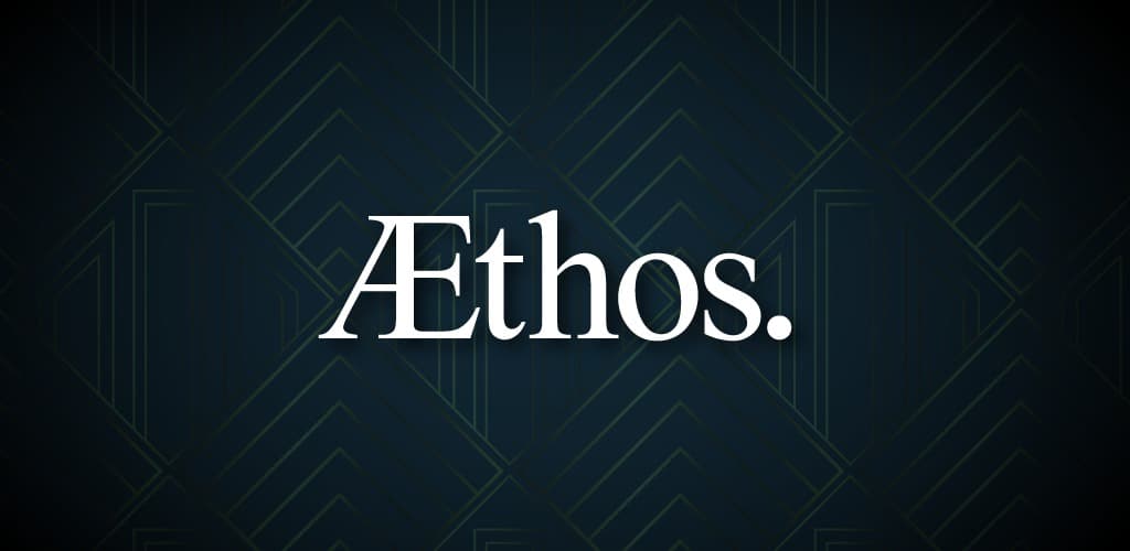 Æthos wordmark on a geometric background.